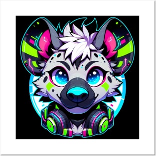 Cyberpunk Neon Furry Anthro Hyena Posters and Art